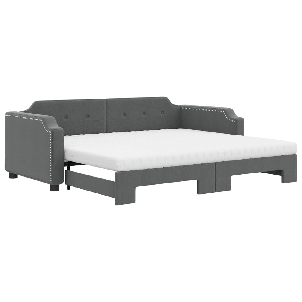 vidaXL Καναπές Κρεβάτι Συρόμενος Σκούρο γκρι 90x200 εκ Ύφασμα Στρώματα