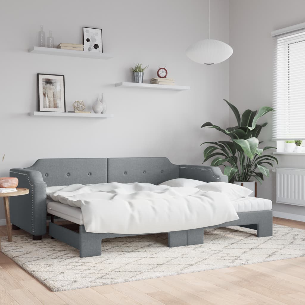 vidaXL Καναπές Κρεβάτι Συρόμενος Αν. Γκρι 90x190 εκ.Ύφασμα Στρώματα