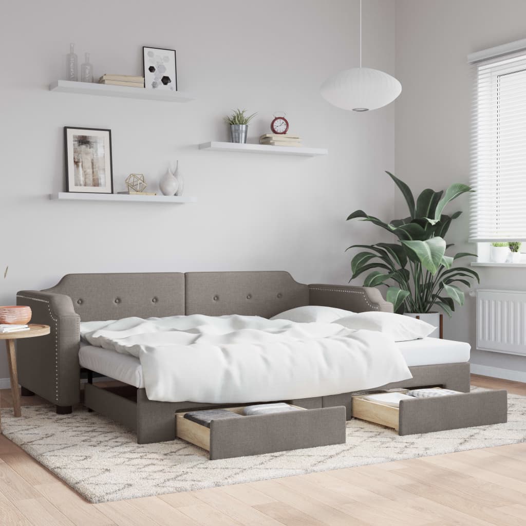 vidaXL Καναπές Κρεβάτι Συρόμενος Taupe 80x200 εκ. Υφασμάτινος Συρτάρια