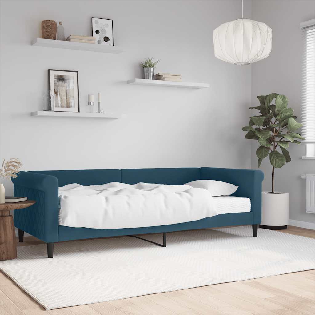 vidaXL Καναπές Κρεβάτι με Στρώμα Μπλε 90 x 200 εκ. Βελούδινος