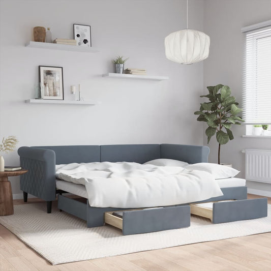 vidaXL Κρεβάτι Ανάκλιντρο με Συρτάρι και Ράφι χωρίς Στρώμα Σκούρο Γκρι 90x190 εκ.
