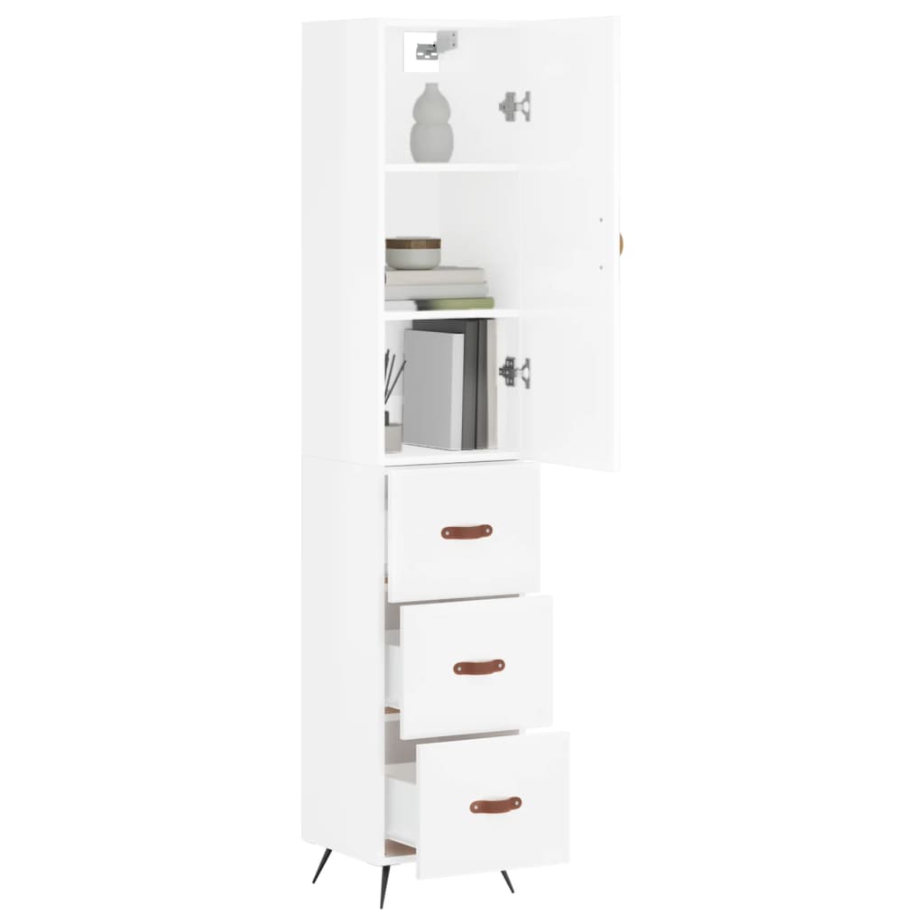 vidaXL Ντουλάπι Γυαλ. Λευκό 34,5 x 34 x 180 εκ. από Επεξεργασμένο Ξύλο