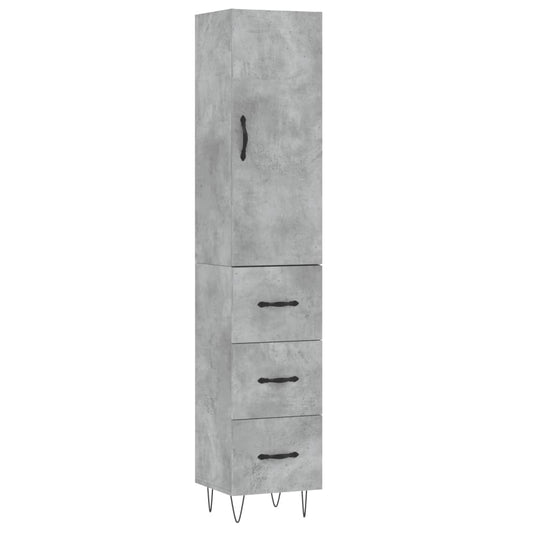 vidaXL Ντουλάπι Γκρι Σκυροδέματος 34,5x34x180 εκ. Επεξεργασμένο Ξύλο