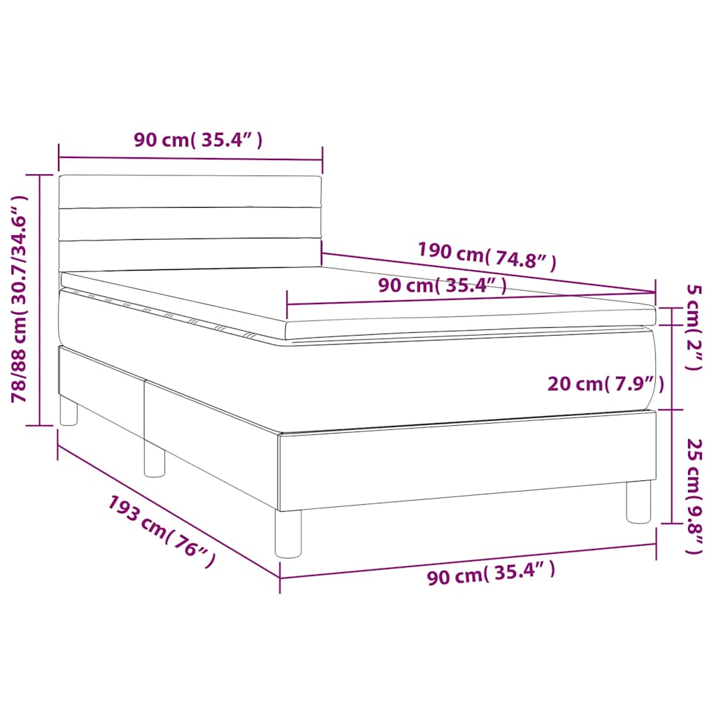 vidaXL Κρεβάτι Boxspring με Στρώμα Σκούρο Μπλε 90x190 εκ. Βελούδινο