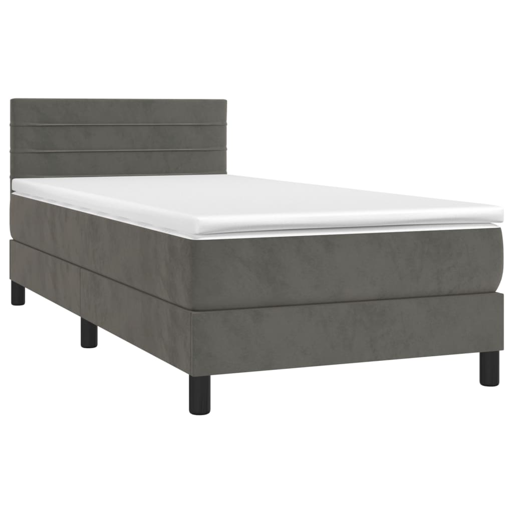 vidaXL Κρεβάτι Boxspring με Στρώμα Σκούρο Γκρι 90x200 εκ. Βελούδινο