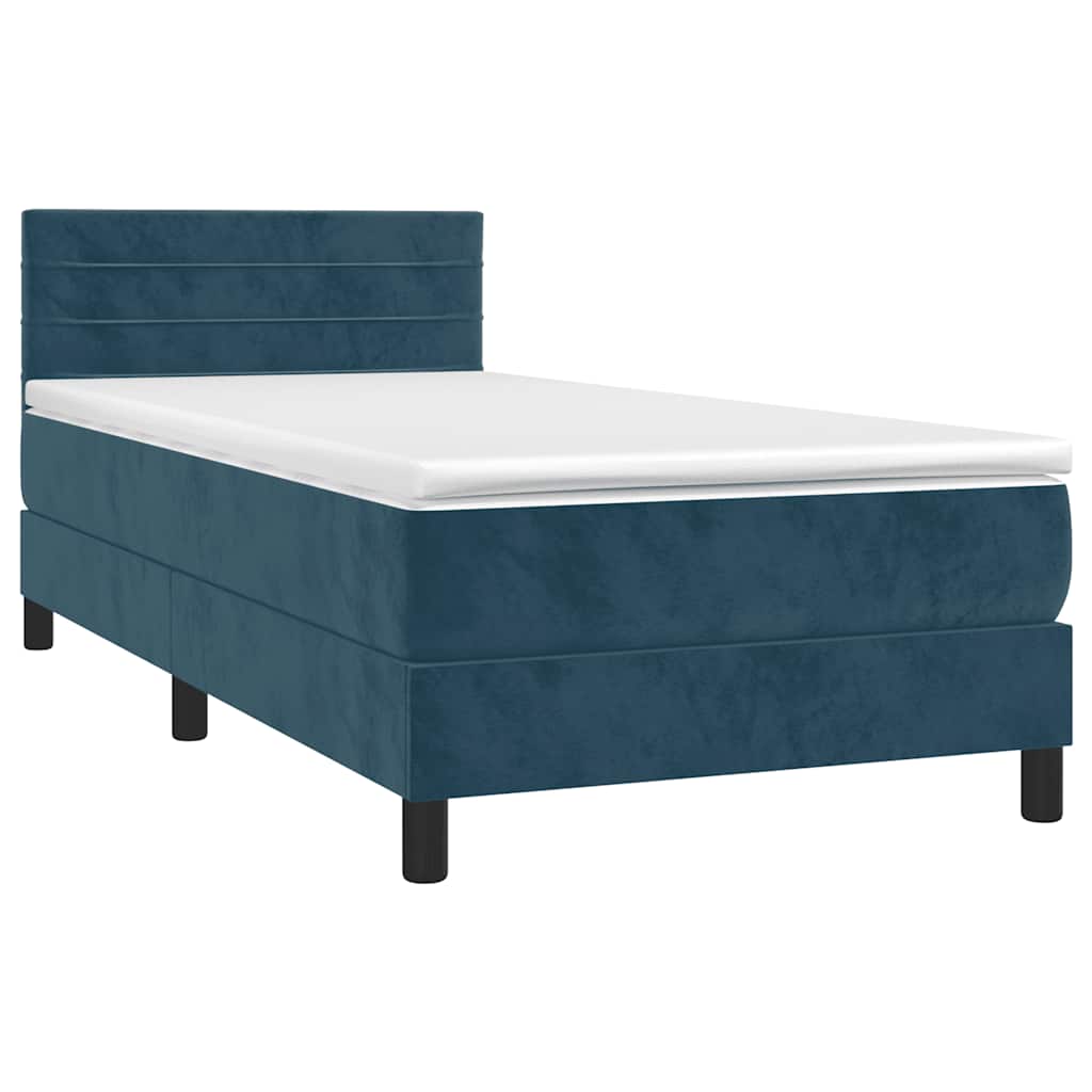 vidaXL Κρεβάτι Boxspring με Στρώμα Σκούρο Μπλε 90x200 εκ. Βελούδινο