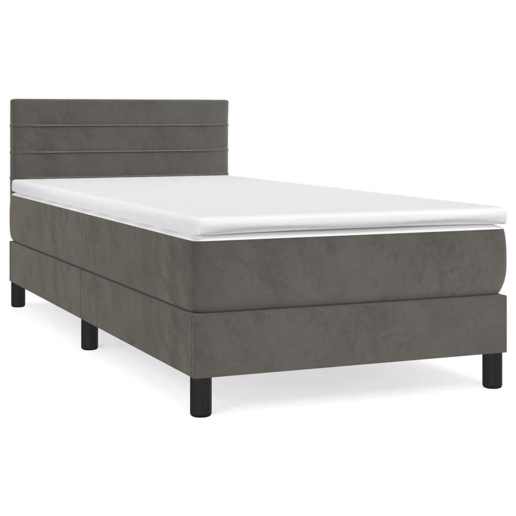 vidaXL Κρεβάτι Boxspring με Στρώμα Σκούρο Γκρι 100x200 εκ. Βελούδινο