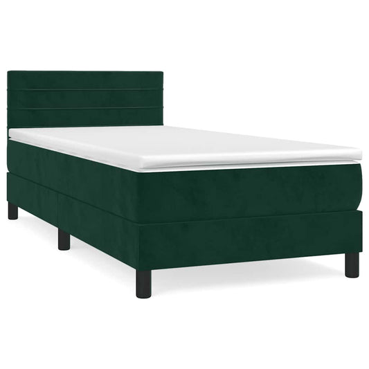 vidaXL Κρεβάτι Boxspring με Στρώμα Σκούρο Πράσινο 100x200εκ. Βελούδινο