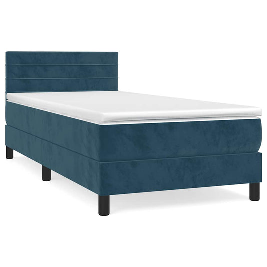 vidaXL Κρεβάτι Boxspring με Στρώμα Σκούρο Μπλε 100x200 εκ. Βελούδινο