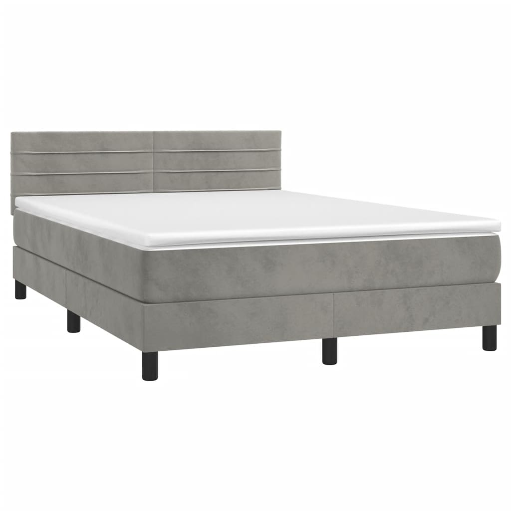 vidaXL Κρεβάτι Boxspring με Στρώμα Ανοιχτό Γκρι 140x190 εκ. Βελούδινο