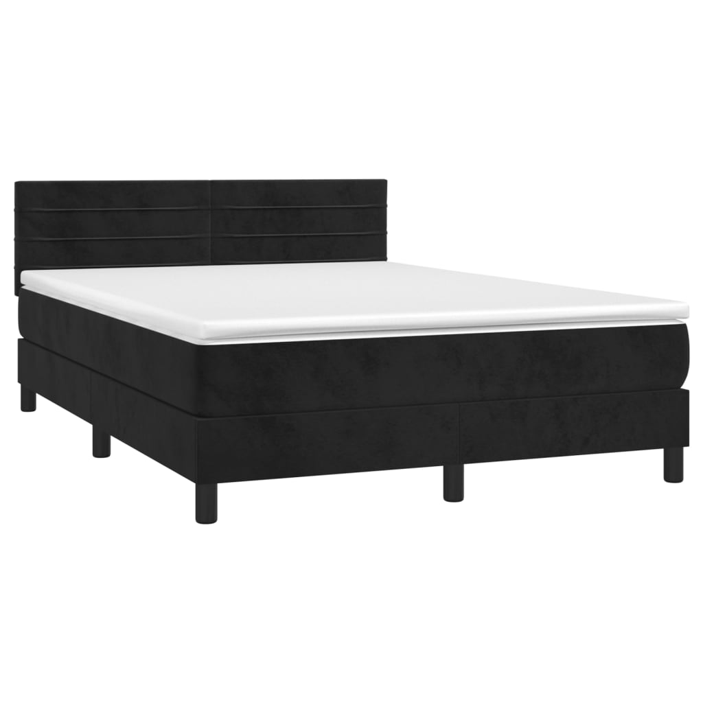 vidaXL Κρεβάτι Boxspring με Στρώμα Μαύρο 140x190 εκ. Βελούδινο