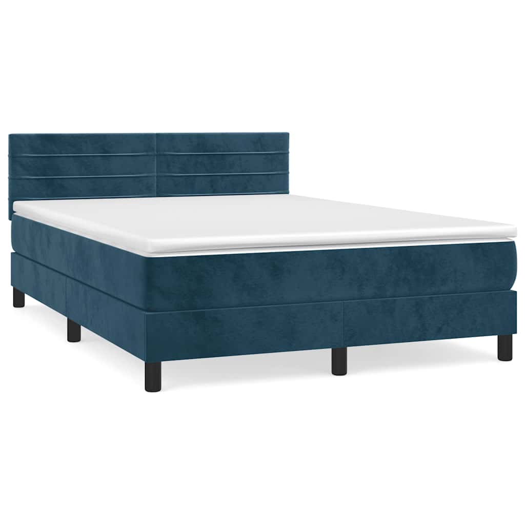 vidaXL Κρεβάτι Boxspring με Στρώμα Σκούρο Μπλε 140x190 εκ. Βελούδινο