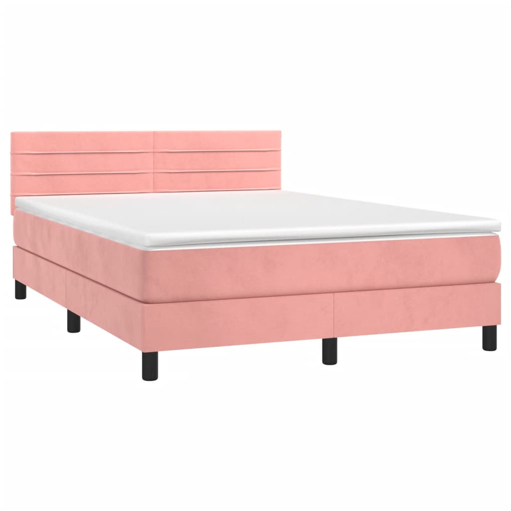 vidaXL Κρεβάτι Boxspring με Στρώμα Ροζ 140x190 εκ. Βελούδινο