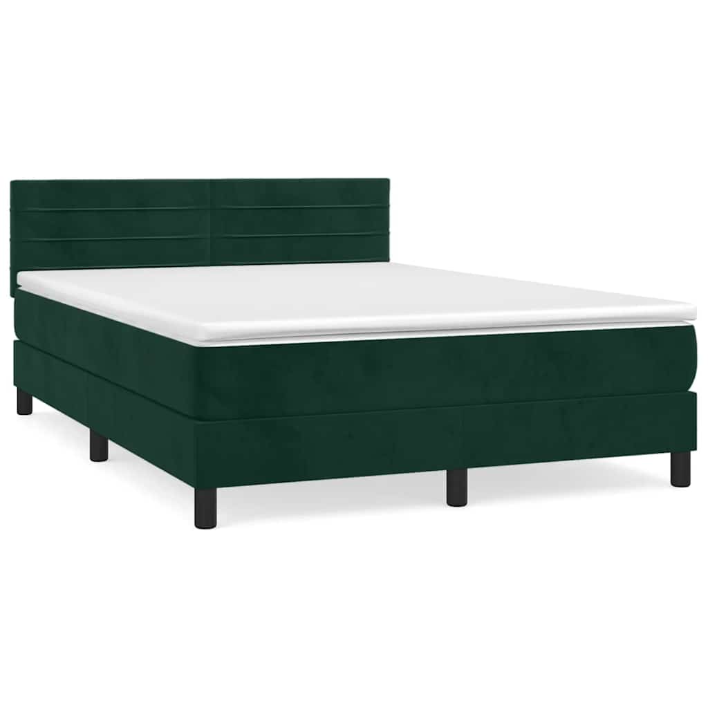 vidaXL Κρεβάτι Boxspring με Στρώμα Σκούρο Πράσινο 140x200εκ. Βελούδινο