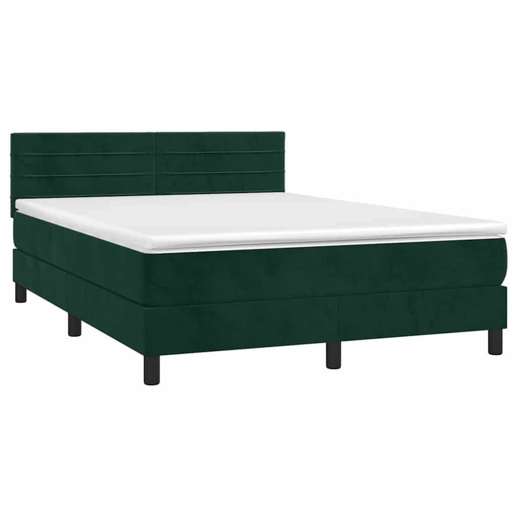 vidaXL Κρεβάτι Boxspring με Στρώμα Σκούρο Πράσινο 140x200εκ. Βελούδινο