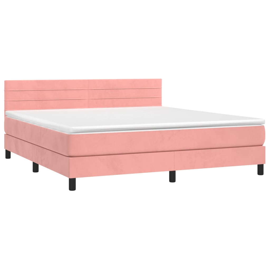 vidaXL Κρεβάτι Boxspring με Στρώμα Ροζ 160x200 εκ. Βελούδινο