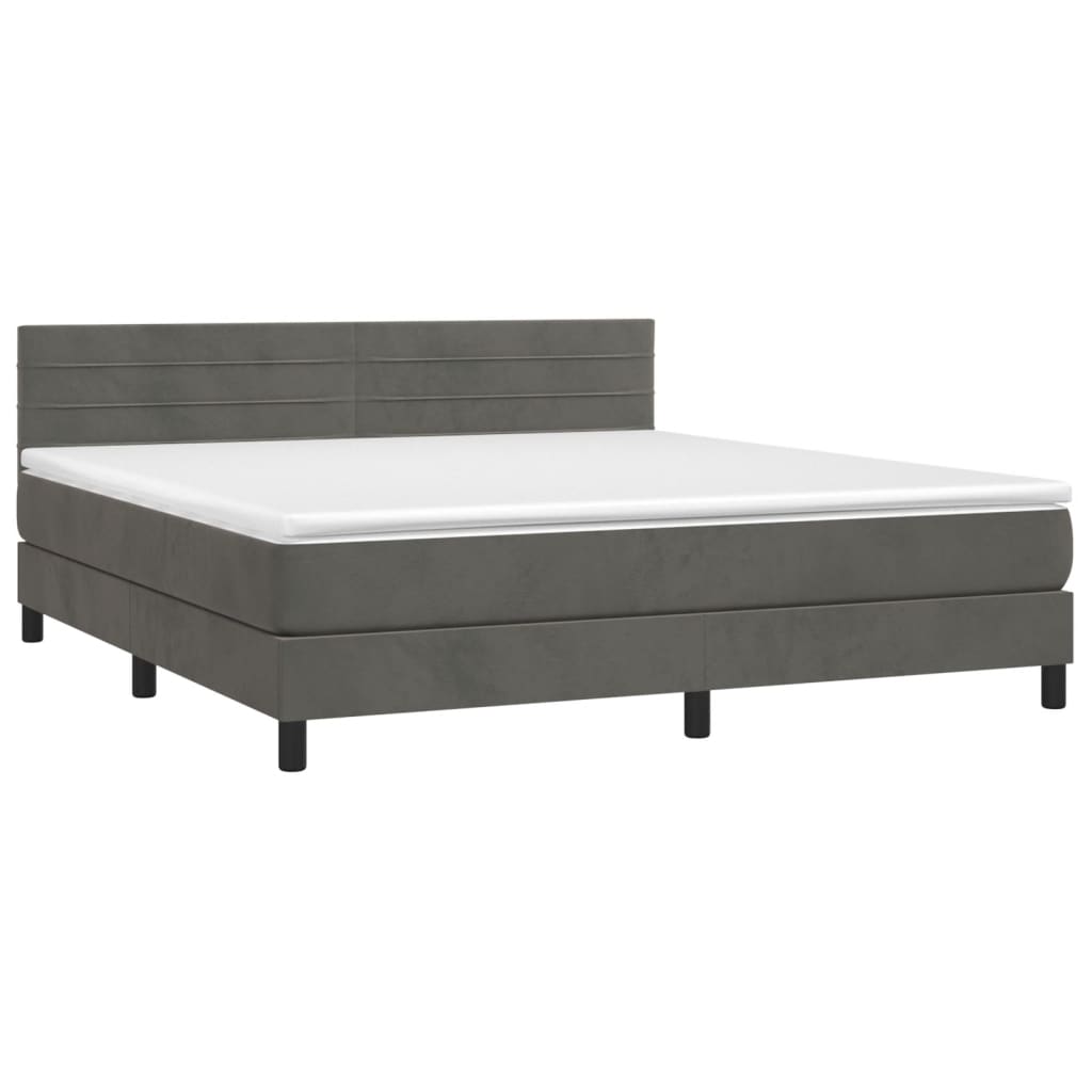 vidaXL Κρεβάτι Boxspring με Στρώμα Σκούρο Γκρι 180x200 εκ. Βελούδινο