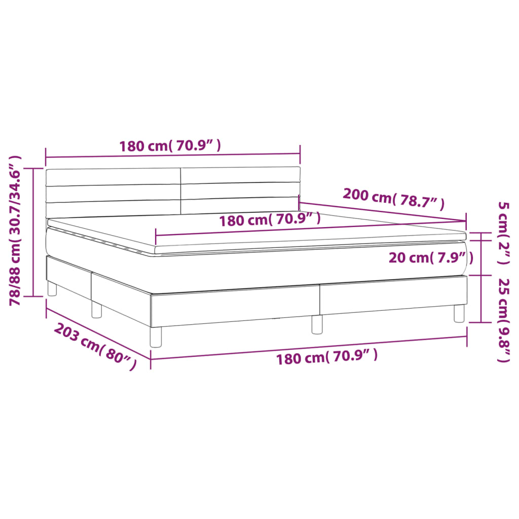 vidaXL Κρεβάτι Boxspring με Στρώμα Σκούρο Γκρι 180x200 εκ. Βελούδινο