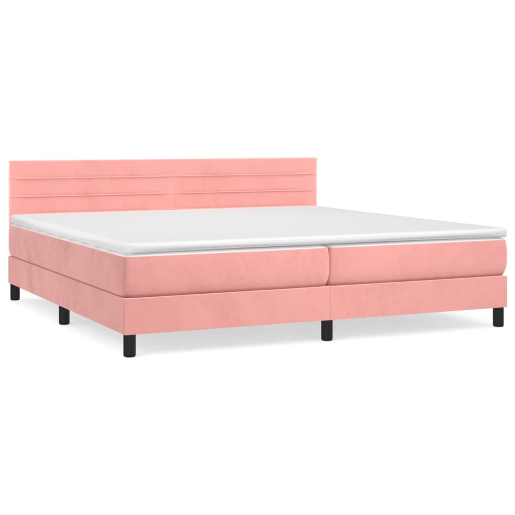 vidaXL Κρεβάτι Boxspring με Στρώμα Ροζ 200x200 εκ. Βελούδινο