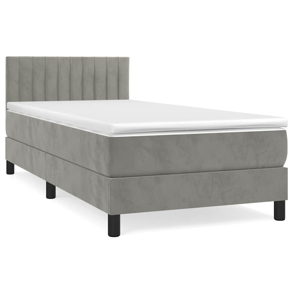 vidaXL Κρεβάτι Boxspring με Στρώμα Ανοιχτό Γκρι 80x200 εκ. Βελούδινο