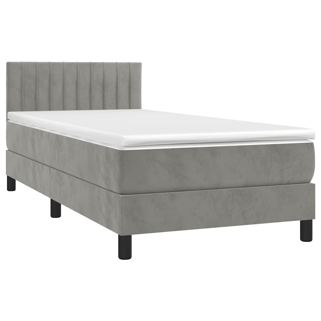 vidaXL Κρεβάτι Boxspring με Στρώμα Ανοιχτό Γκρι 80x200 εκ. Βελούδινο