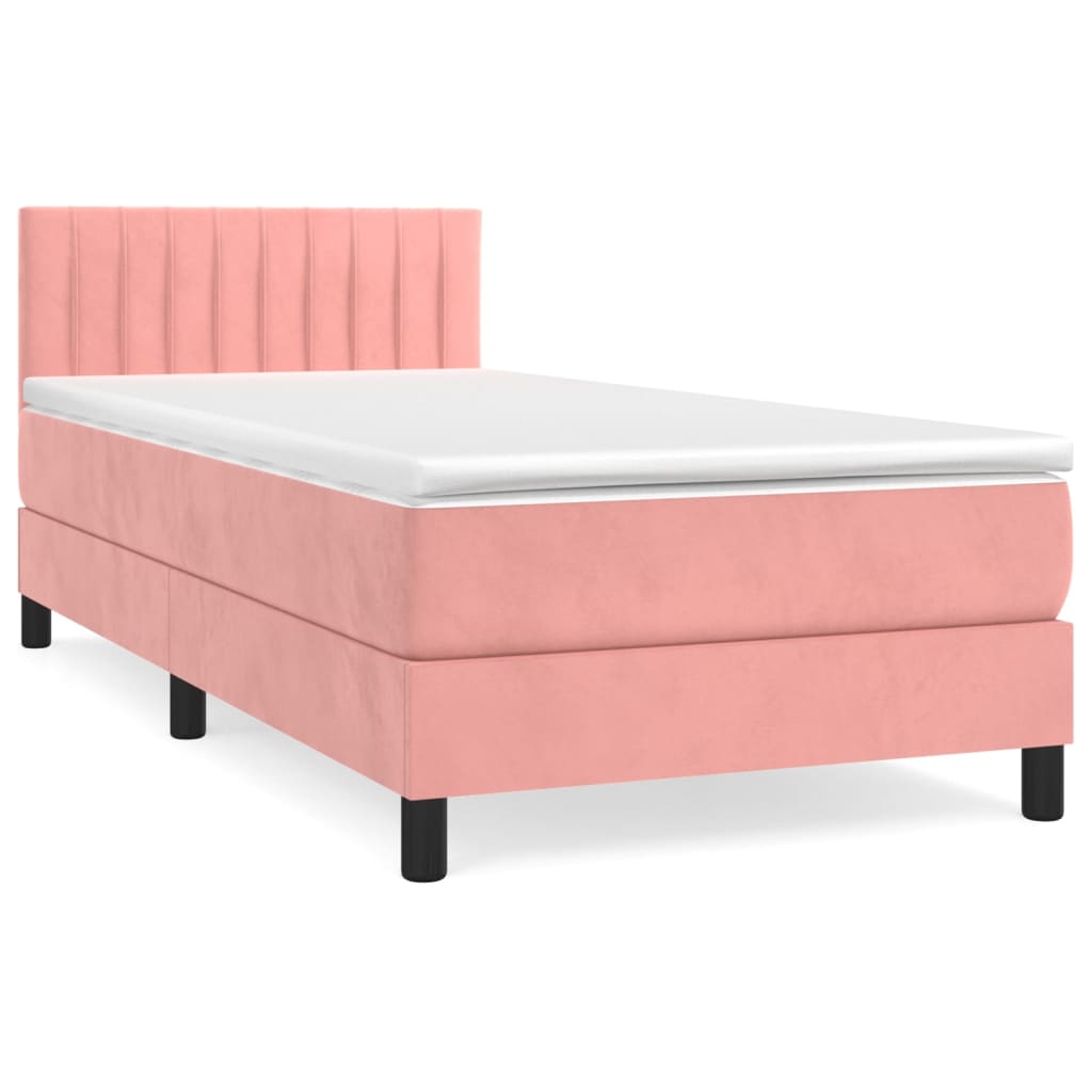 vidaXL Κρεβάτι Boxspring με Στρώμα Ροζ 80 x 200 εκ. Βελούδινο