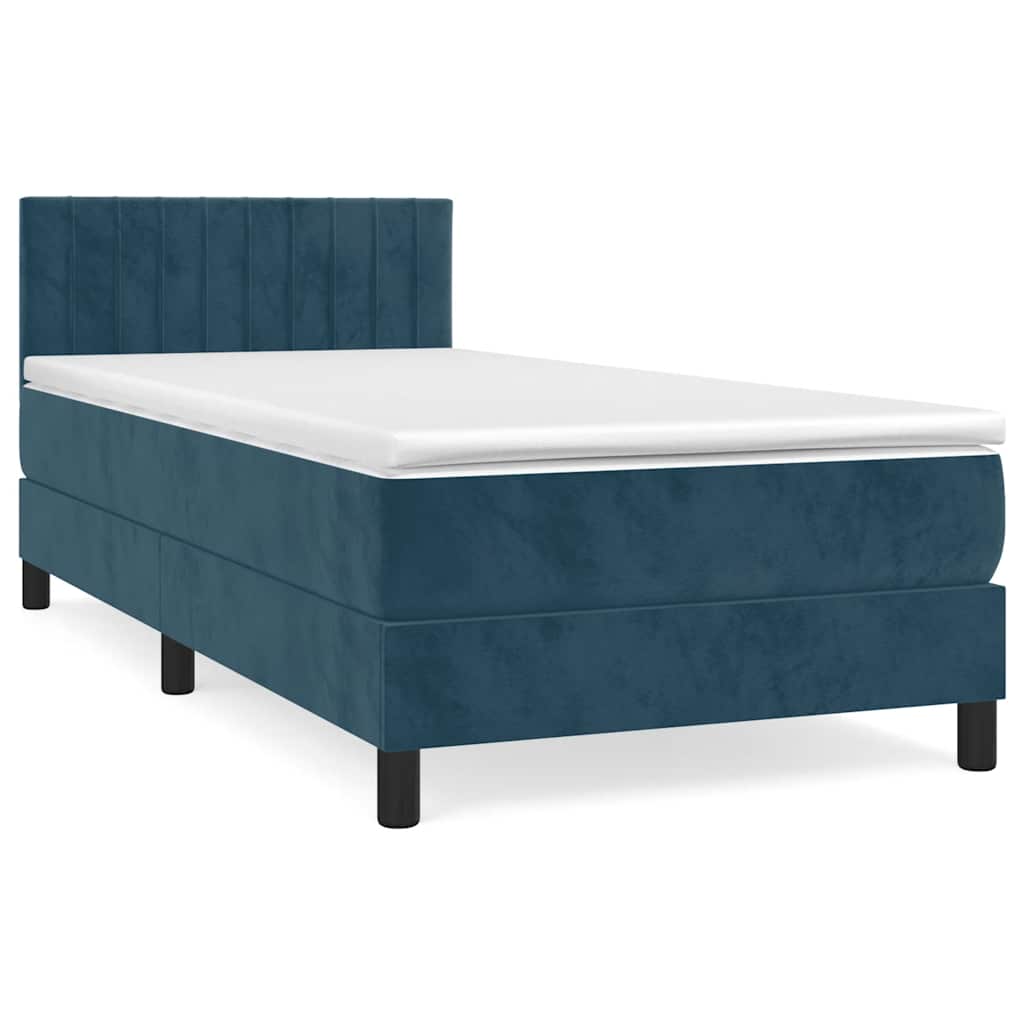 vidaXL Κρεβάτι Boxspring με Στρώμα Σκούρο Μπλε 90x200 εκ. Βελούδινο