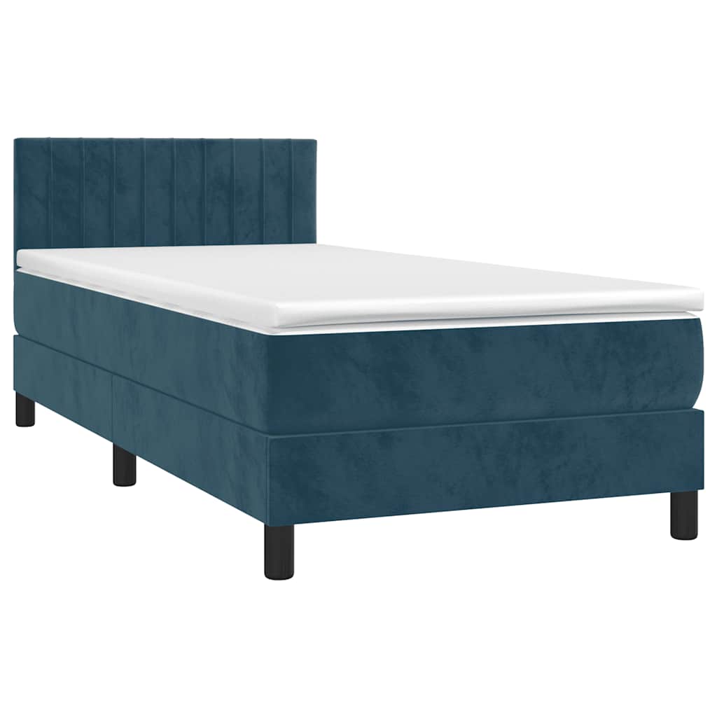 vidaXL Κρεβάτι Boxspring με Στρώμα Σκούρο Μπλε 90x200 εκ. Βελούδινο