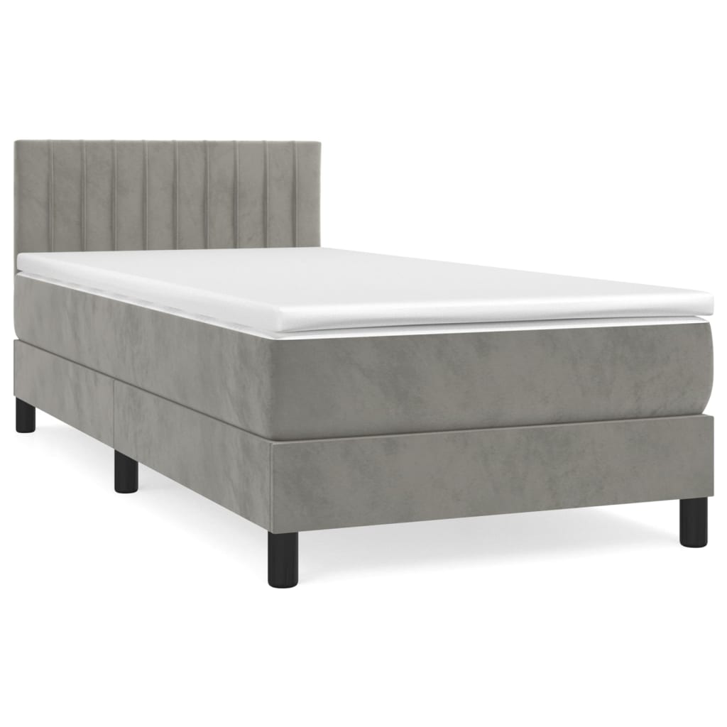 vidaXL Κρεβάτι Boxspring με Στρώμα Ανοιχτό Γκρι 100x200 εκ. Βελούδινο