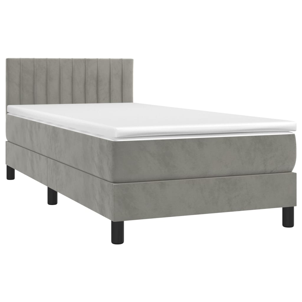 vidaXL Κρεβάτι Boxspring με Στρώμα Ανοιχτό Γκρι 100x200 εκ. Βελούδινο