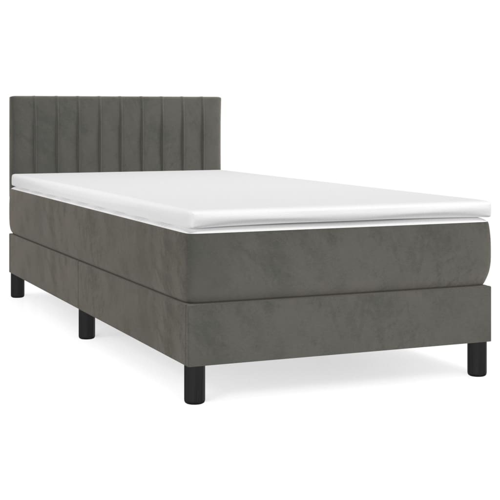 vidaXL Κρεβάτι Boxspring με Στρώμα Σκούρο Γκρι 100x200 εκ. Βελούδινο