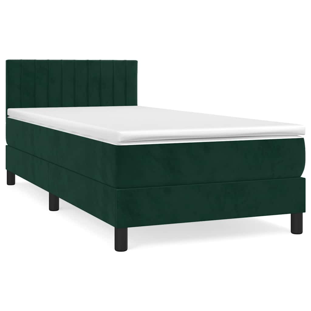 vidaXL Κρεβάτι Boxspring με Στρώμα Σκούρο Πράσινο 100x200εκ. Βελούδινο
