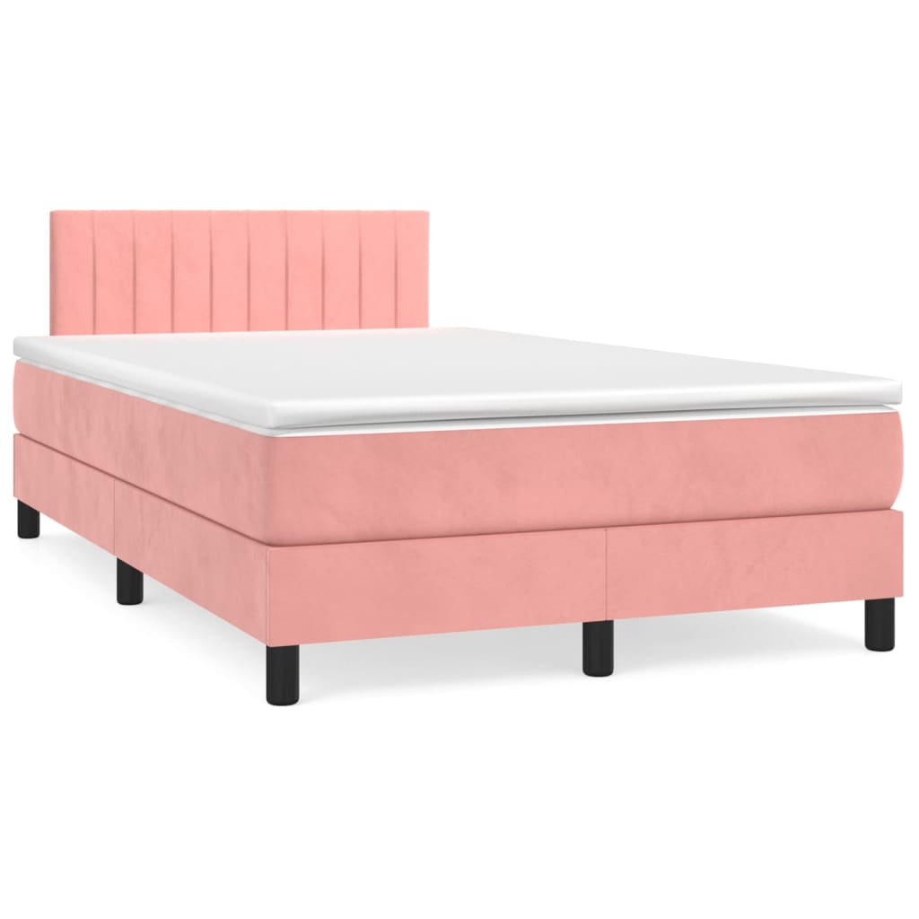 vidaXL Κρεβάτι Boxspring με Στρώμα Ροζ 120x200 εκ. Βελούδινο