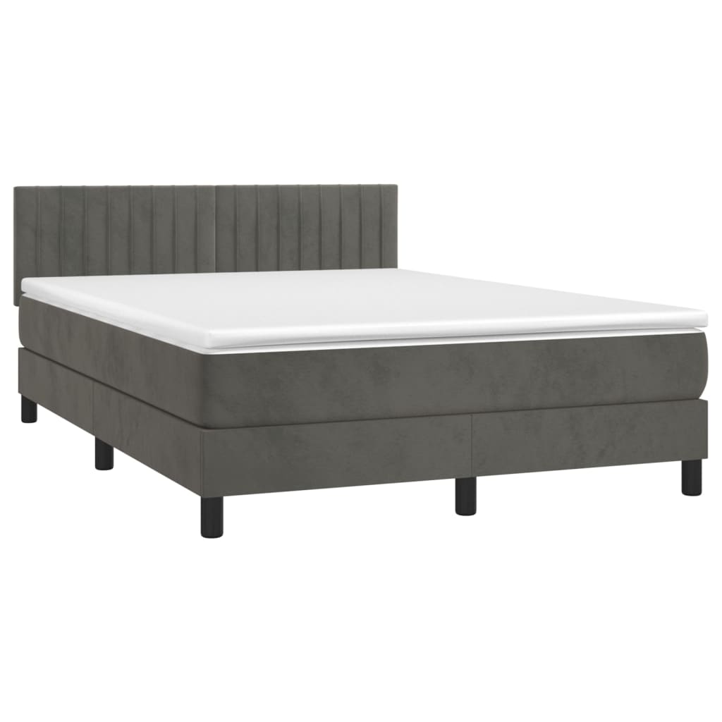 vidaXL Κρεβάτι Boxspring με Στρώμα Σκούρο Γκρι 140x190 εκ. Βελούδινο