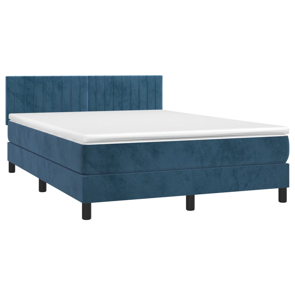 vidaXL Κρεβάτι Boxspring με Στρώμα Σκούρο Μπλε 140x190 εκ. Βελούδινο