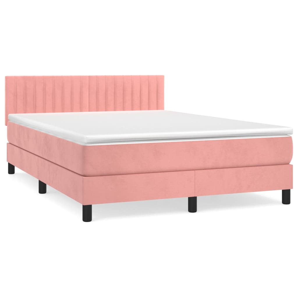 vidaXL Κρεβάτι Boxspring με Στρώμα Ροζ 140x190 εκ. Βελούδινο