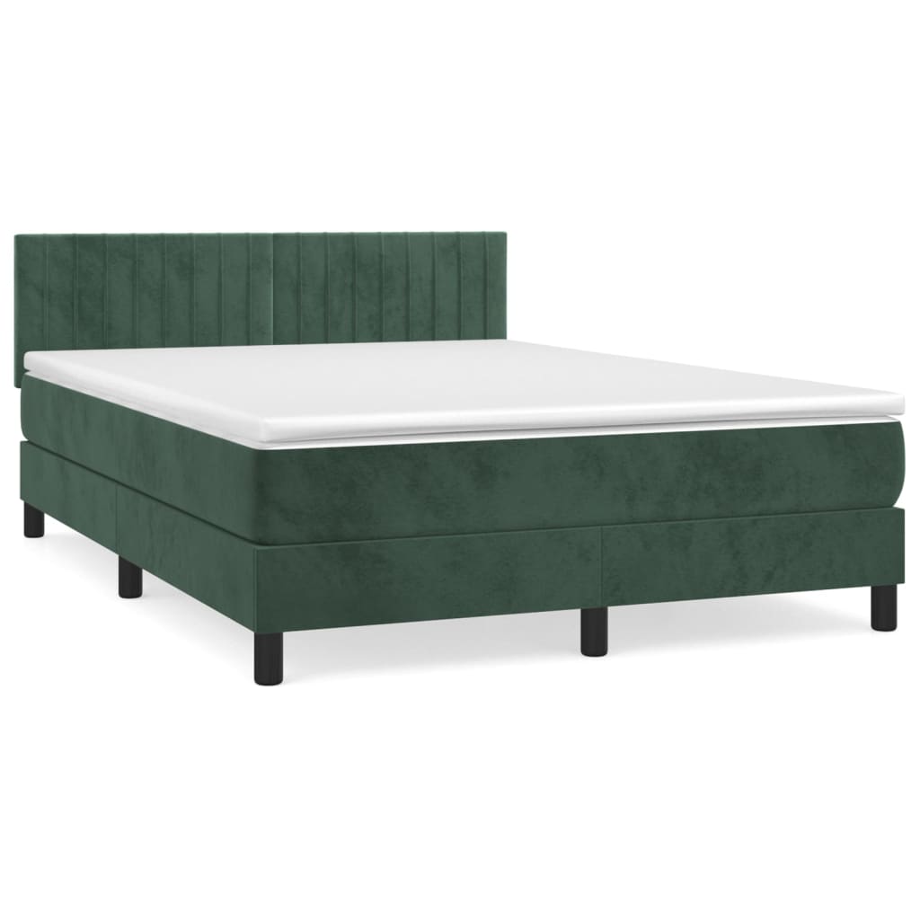 vidaXL Κρεβάτι Boxspring με Στρώμα Σκούρο Πράσινο 140x200εκ. Βελούδινο