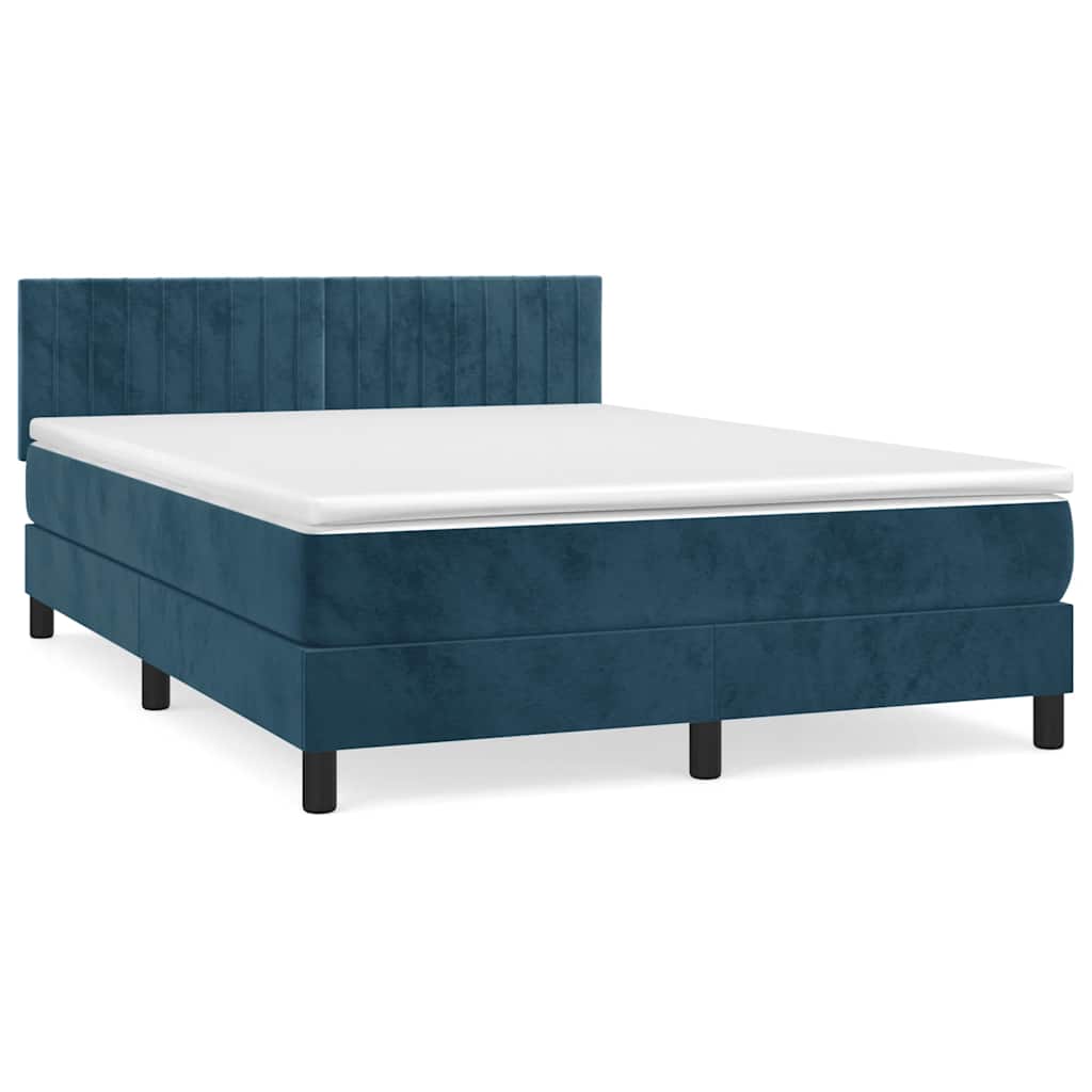 vidaXL Κρεβάτι Boxspring με Στρώμα Σκούρο Μπλε 140x200 εκ. Βελούδινο