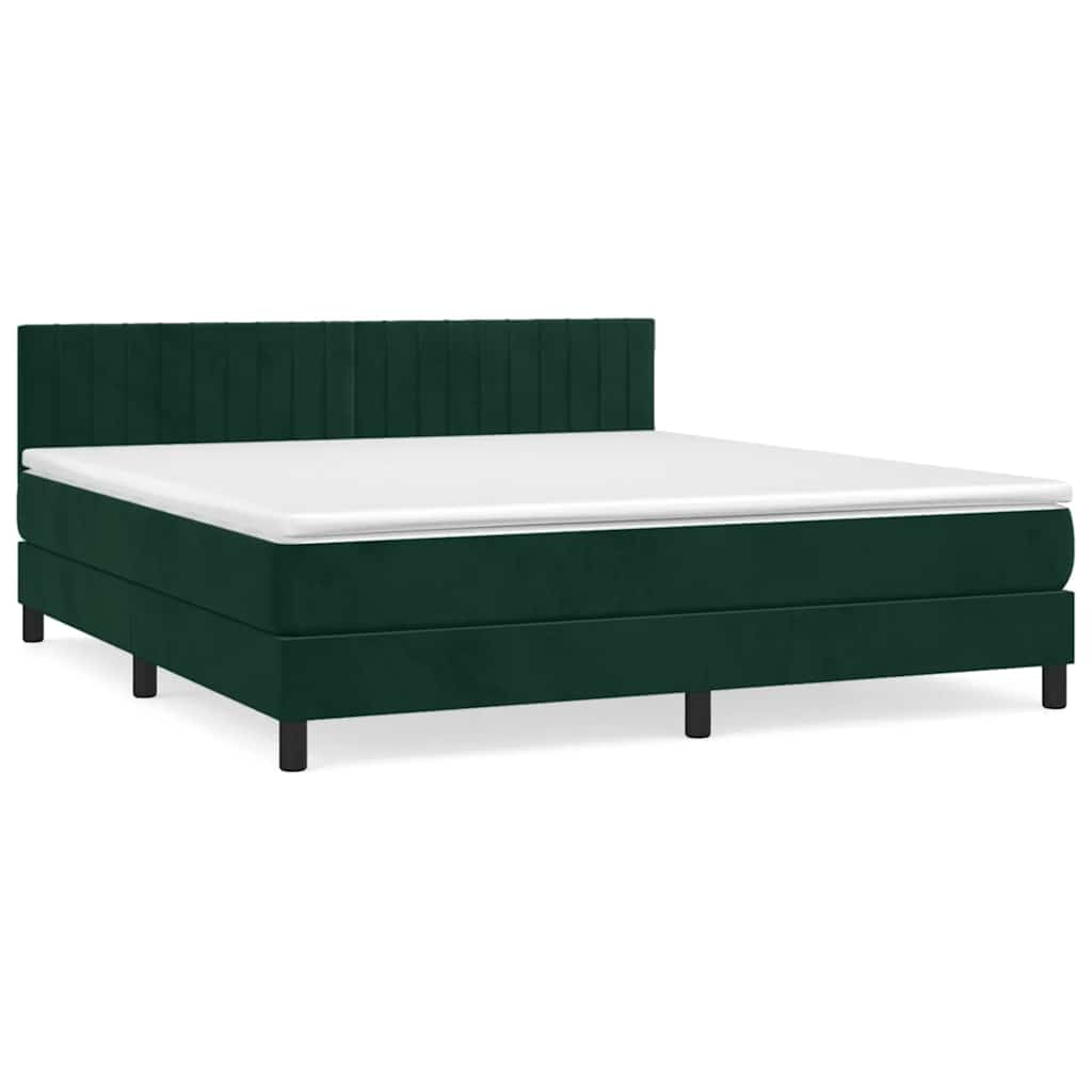 vidaXL Κρεβάτι Boxspring με Στρώμα Σκούρο Πράσινο 180x200εκ. Βελούδινο