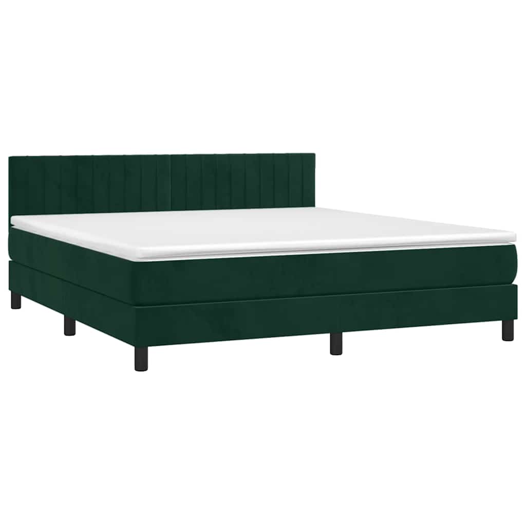 vidaXL Κρεβάτι Boxspring με Στρώμα Σκούρο Πράσινο 180x200εκ. Βελούδινο