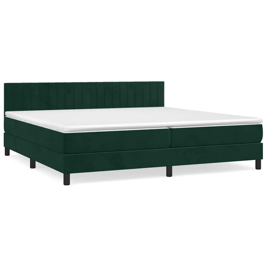 vidaXL Κρεβάτι Boxspring με Στρώμα Σκούρο Πράσινο 200x200εκ. Βελούδινο