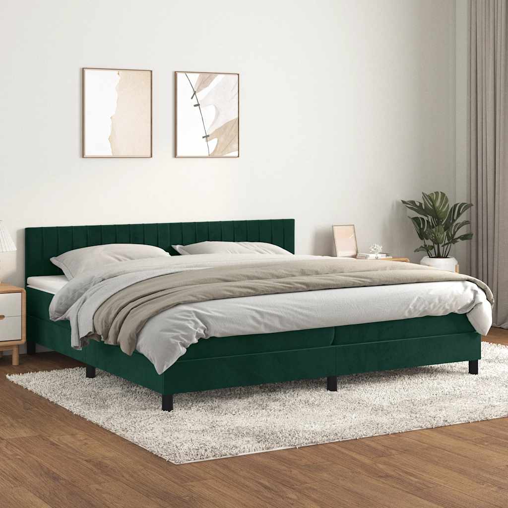 vidaXL Κρεβάτι Boxspring με Στρώμα Σκούρο Πράσινο 200x200εκ. Βελούδινο