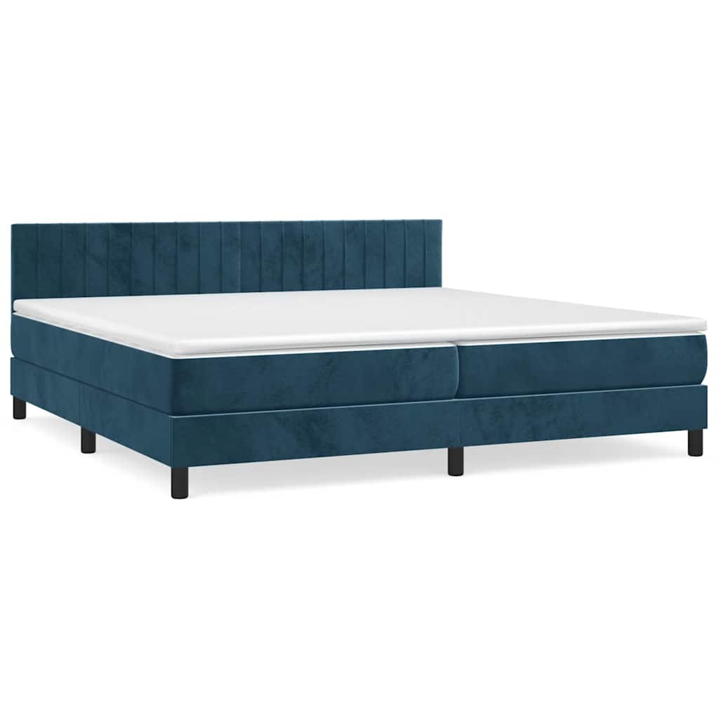 vidaXL Κρεβάτι Boxspring με Στρώμα Σκούρο Μπλε 200x200 εκ. Βελούδινο