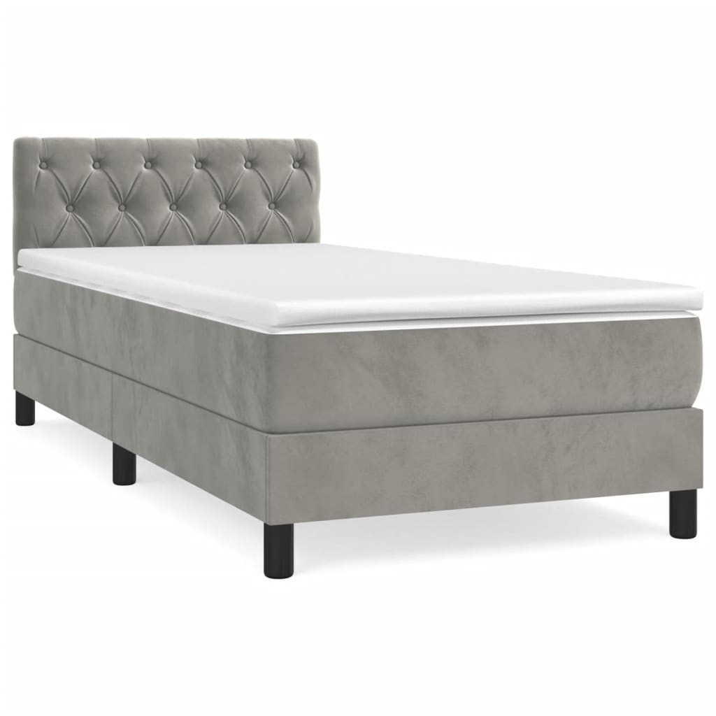 vidaXL Κρεβάτι Boxspring με Στρώμα Ανοιχτό Γκρι 80x200 εκ. Βελούδινο
