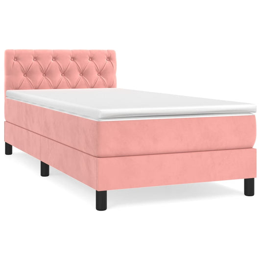 vidaXL Κρεβάτι Boxspring με Στρώμα Ροζ 80 x 200 εκ. Βελούδινο