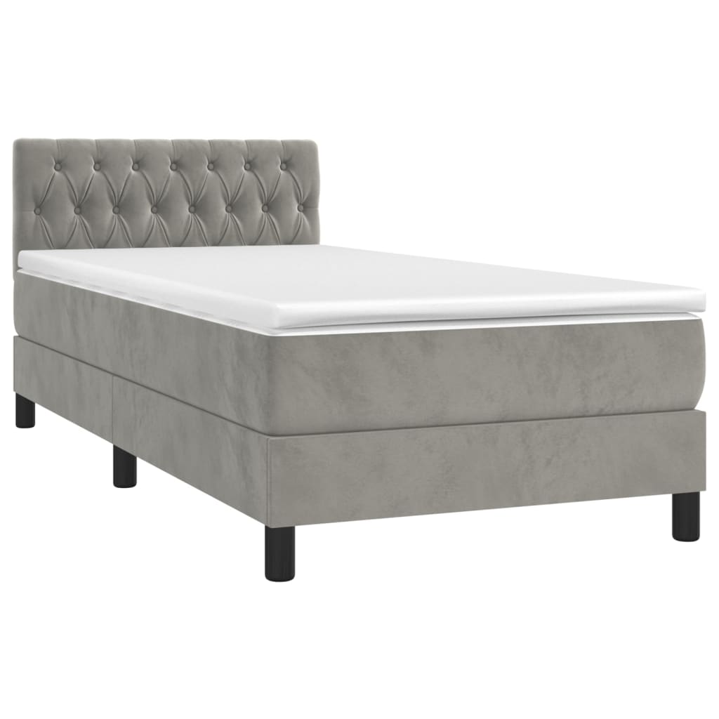 vidaXL Κρεβάτι Boxspring με Στρώμα Ανοιχτό Γκρι 90x190 εκ. Βελούδινο