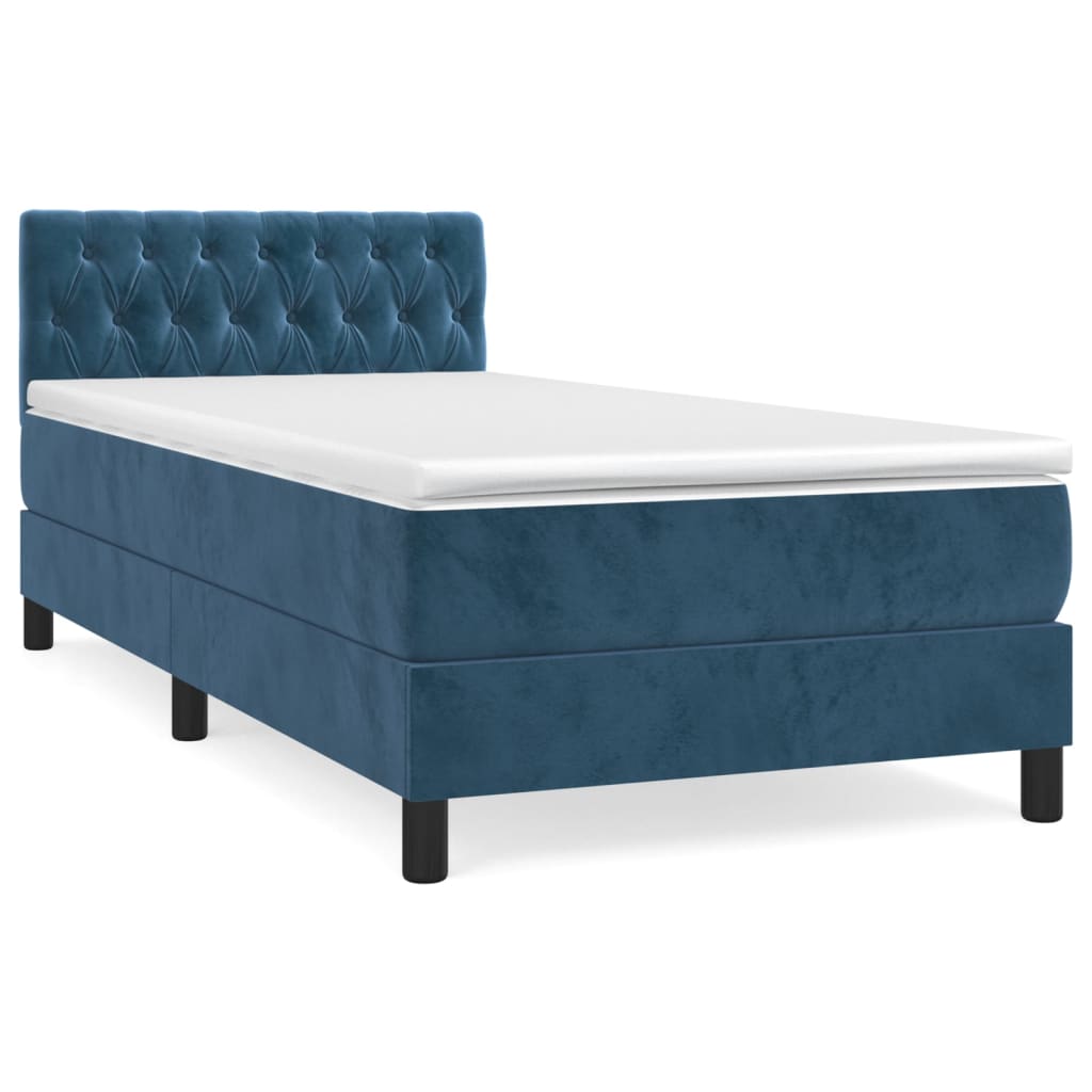 vidaXL Κρεβάτι Boxspring με Στρώμα Σκούρο Μπλε 90x190 εκ. Βελούδινο