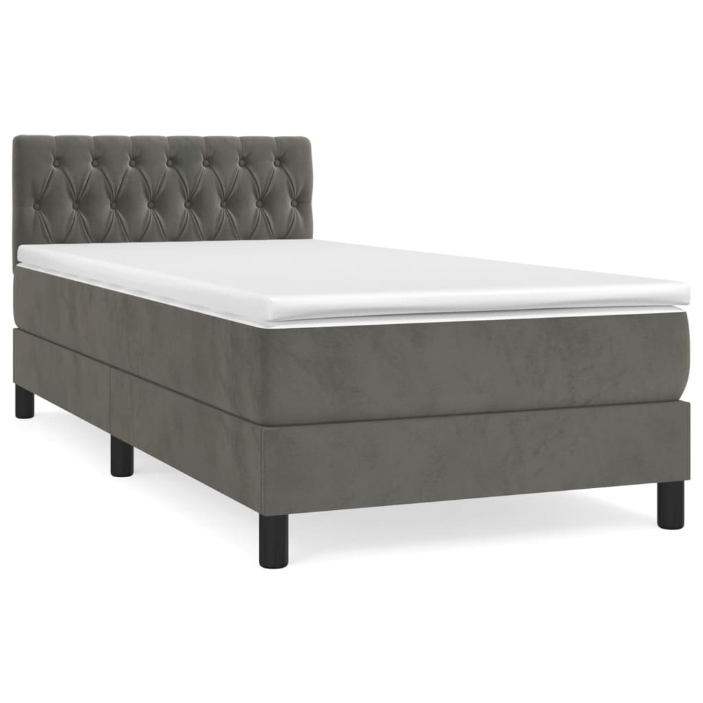 vidaXL Κρεβάτι Boxspring με Στρώμα Σκούρο Γκρι 90x200 εκ. Βελούδινο