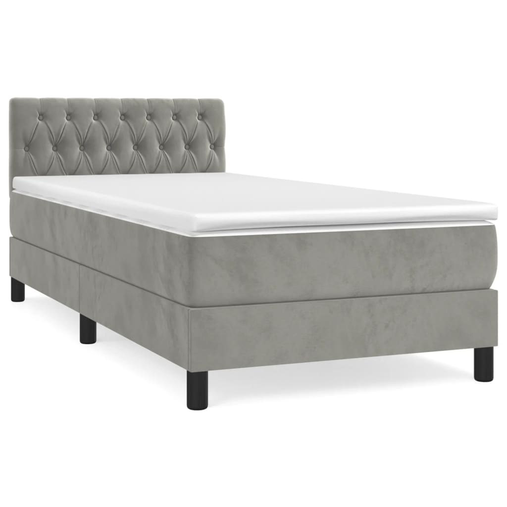 vidaXL Κρεβάτι Boxspring με Στρώμα Ανοιχτό Γκρι 100x200 εκ. Βελούδινο