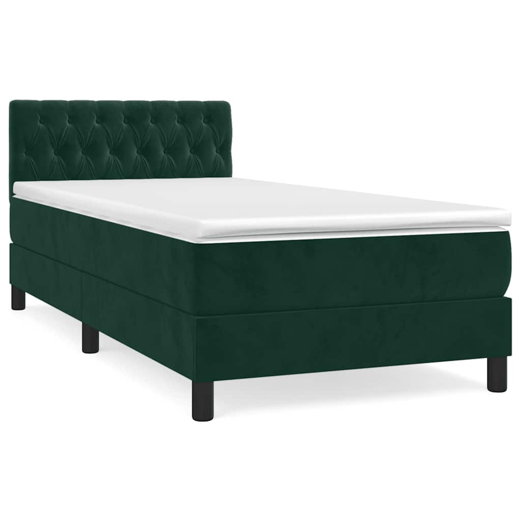 vidaXL Κρεβάτι Boxspring με Στρώμα Σκούρο Πράσινο 100x200εκ. Βελούδινο